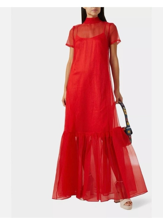STAUD Dresses & Skirts - STAUD Red Sheer Maxi Dress with Flounced Hem
